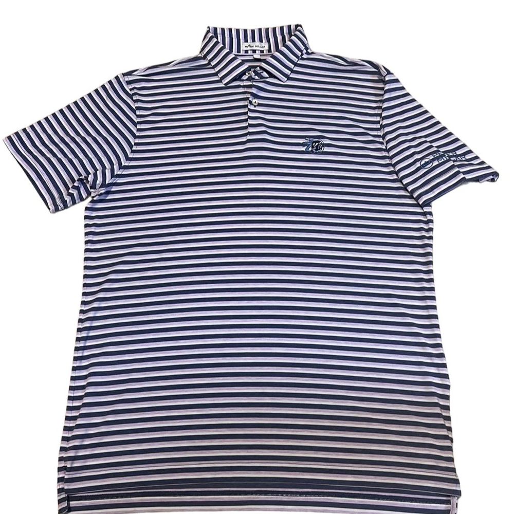 Peter Millar Men's M Blue/White Striped Polo Golf Shirt Casual Comfort